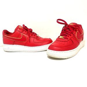 Nike Air Force 1 Low Red Gold Swoosh Sneaker Womens AF1 One Size 10 Shoes EUC